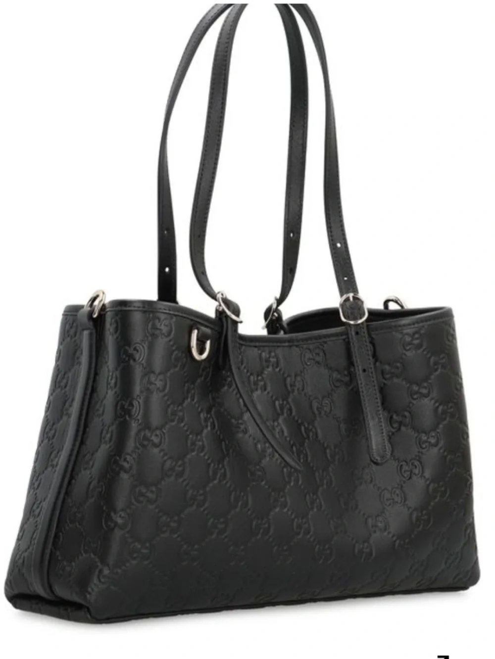 Gucci Black Embossed GG Leather Tote with Double Shoulder Straps - Picture 1 of 9